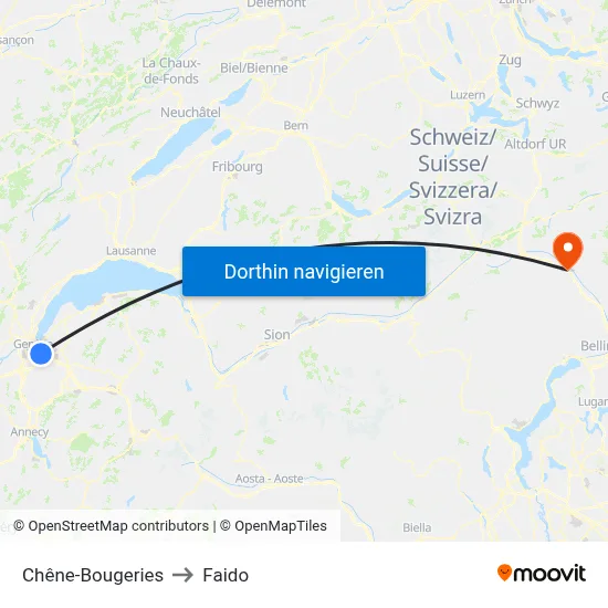 Chêne-Bougeries to Faido map