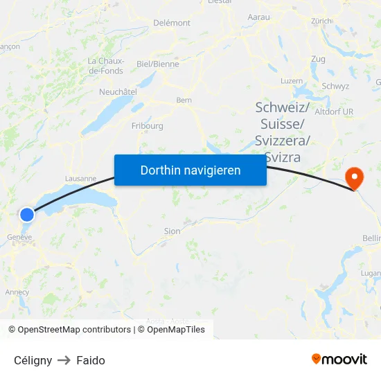 Céligny to Faido map