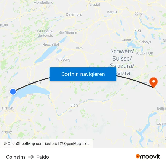 Coinsins to Faido map