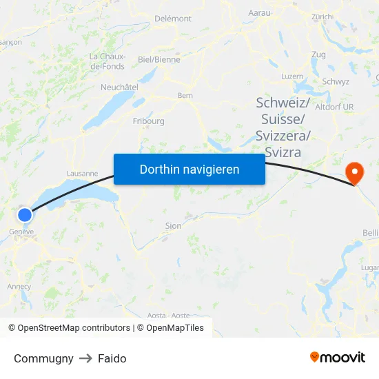 Commugny to Faido map