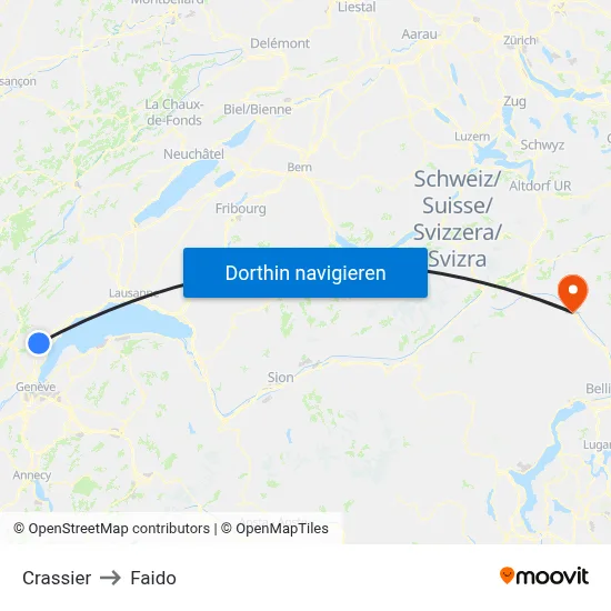 Crassier to Faido map