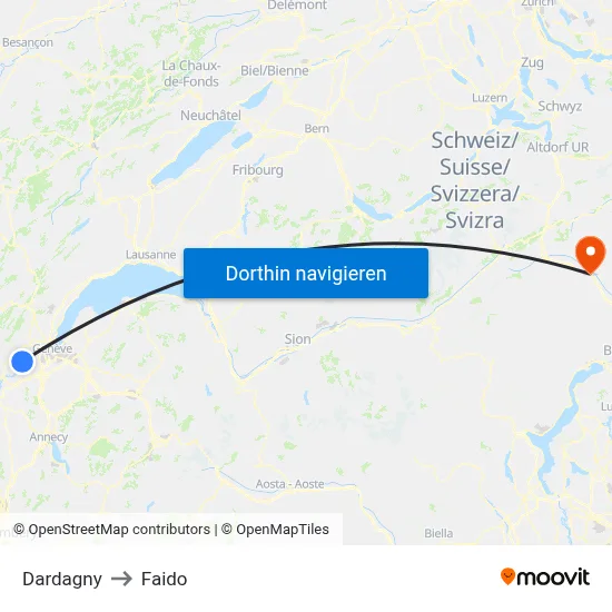 Dardagny to Faido map
