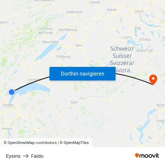 Eysins to Faido map