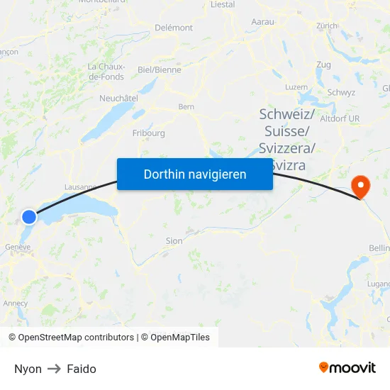 Nyon to Faido map