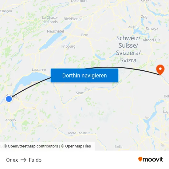 Onex to Faido map