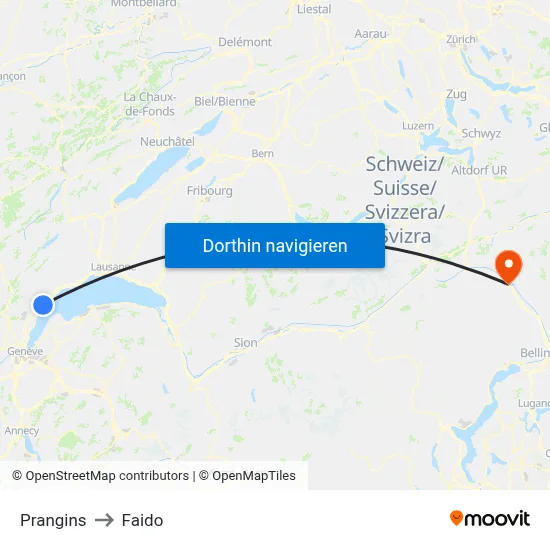 Prangins to Faido map