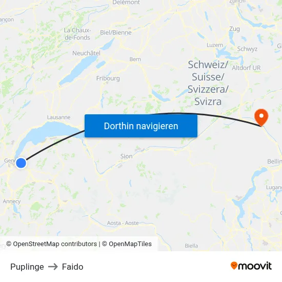 Puplinge to Faido map