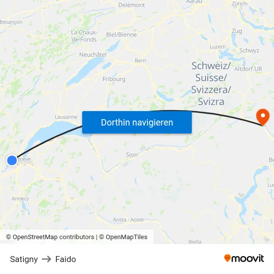 Satigny to Faido map
