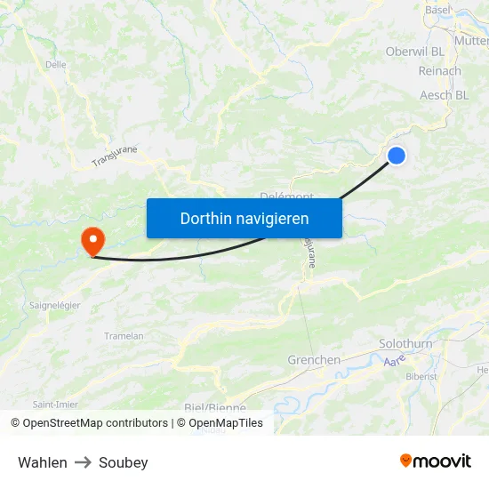 Wahlen to Soubey map