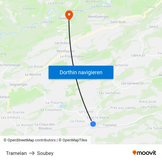 Tramelan to Soubey map