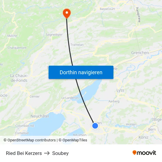 Ried Bei Kerzers to Soubey map