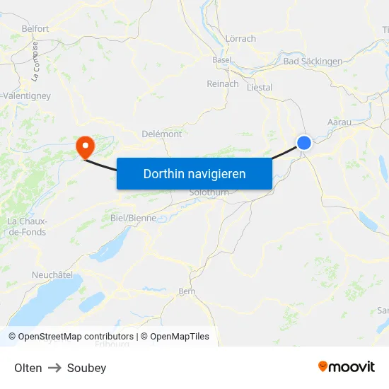 Olten to Soubey map
