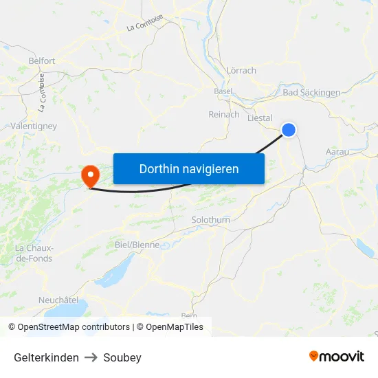 Gelterkinden to Soubey map