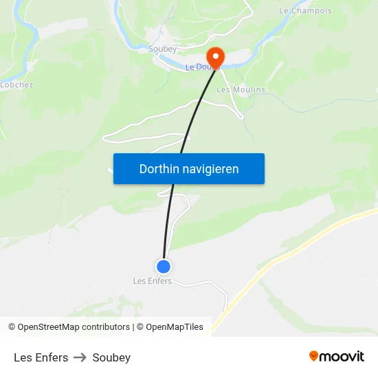 Les Enfers to Soubey map