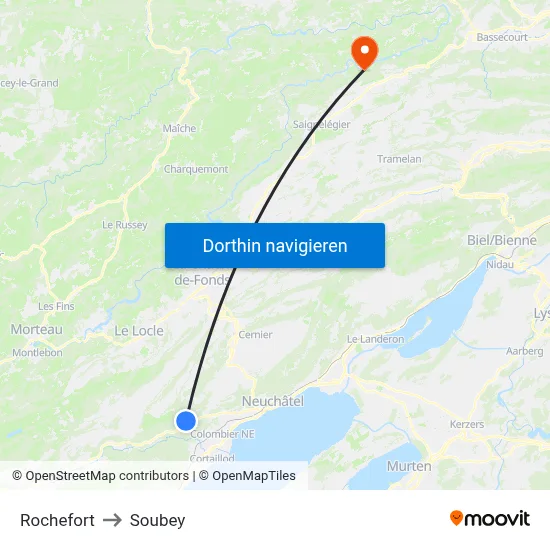 Rochefort to Soubey map