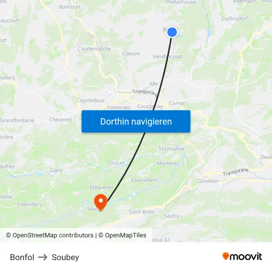 Bonfol to Soubey map