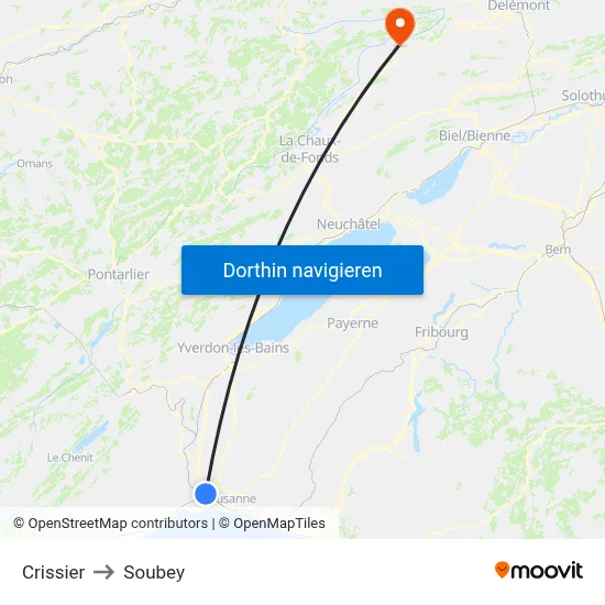 Crissier to Soubey map
