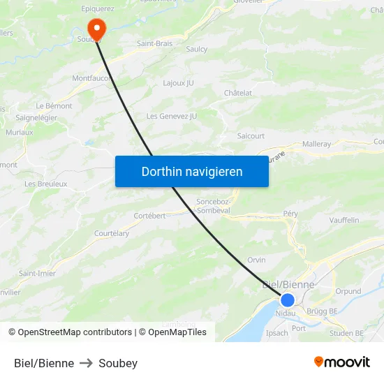 Biel/Bienne to Soubey map