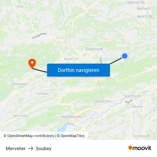 Mervelier to Soubey map