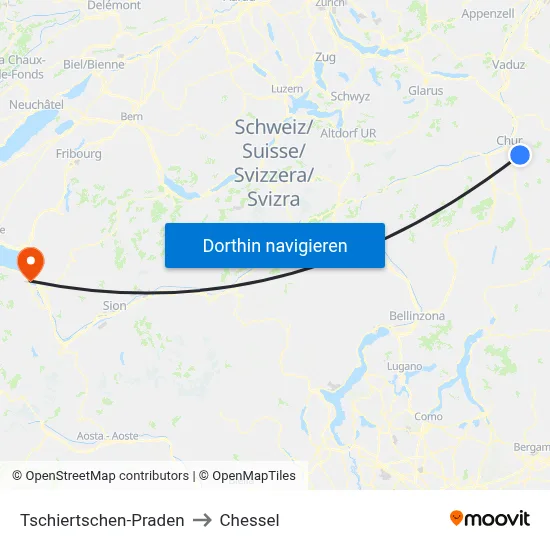 Tschiertschen-Praden to Chessel map