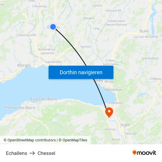 Echallens to Chessel map