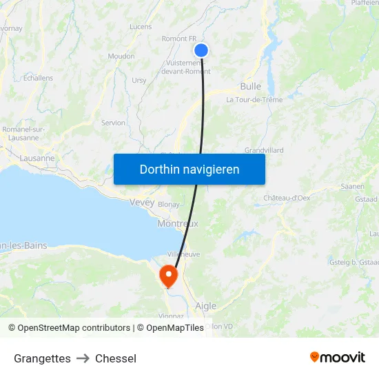 Grangettes to Chessel map