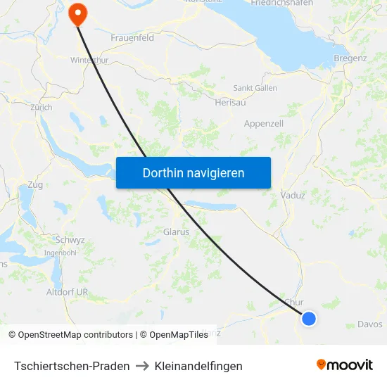 Tschiertschen-Praden to Kleinandelfingen map