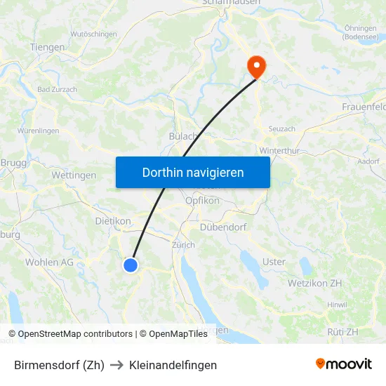 Birmensdorf (Zh) to Kleinandelfingen map