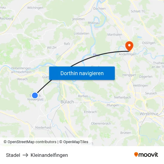 Stadel to Kleinandelfingen map
