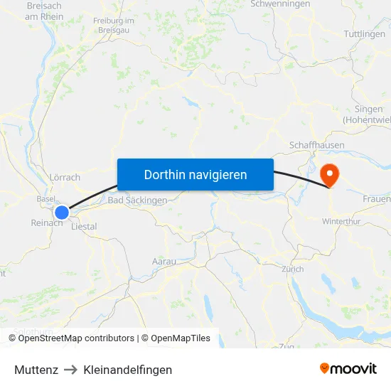 Muttenz to Kleinandelfingen map