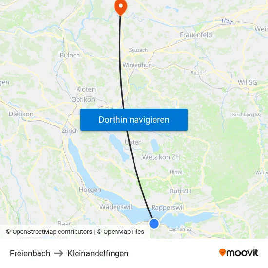 Freienbach to Kleinandelfingen map