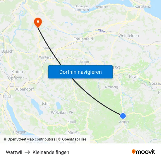 Wattwil to Kleinandelfingen map