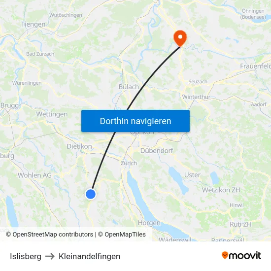 Islisberg to Kleinandelfingen map