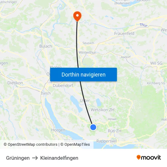 Grüningen to Kleinandelfingen map