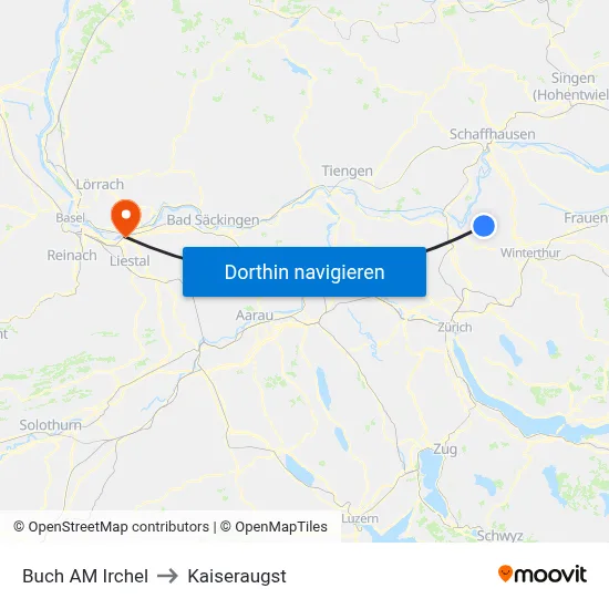 Buch AM Irchel to Kaiseraugst map