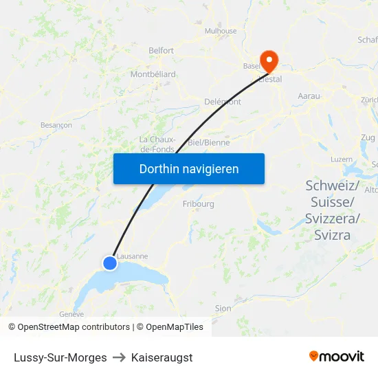 Lussy-Sur-Morges to Kaiseraugst map