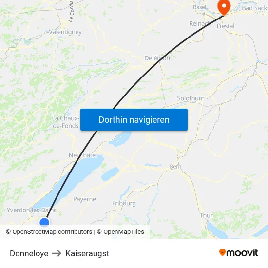Donneloye to Kaiseraugst map