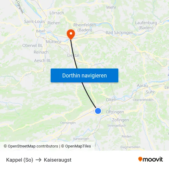 Kappel (So) to Kaiseraugst map