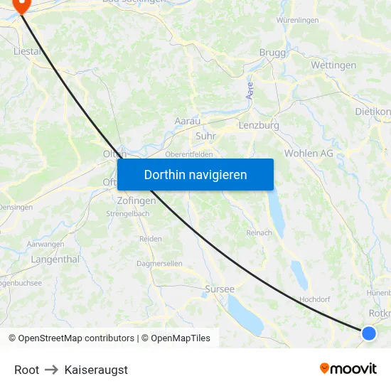 Root to Kaiseraugst map