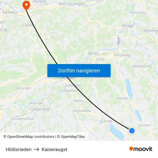 Hildisrieden to Kaiseraugst map