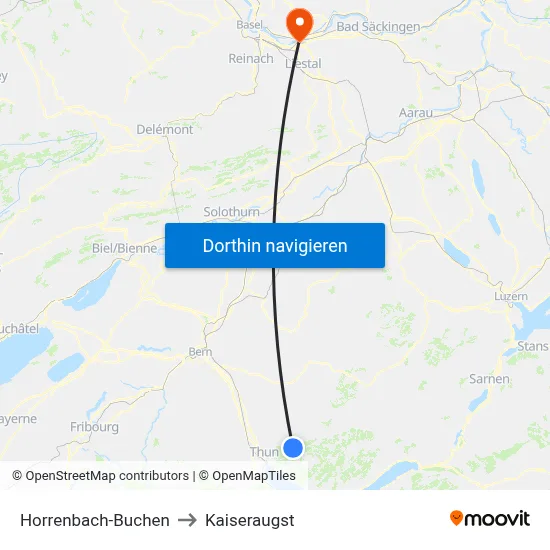 Horrenbach-Buchen to Kaiseraugst map