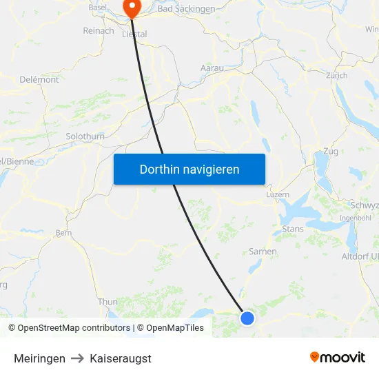 Meiringen to Kaiseraugst map