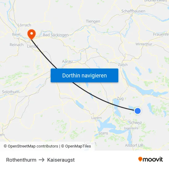 Rothenthurm to Kaiseraugst map