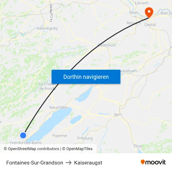 Fontaines-Sur-Grandson to Kaiseraugst map