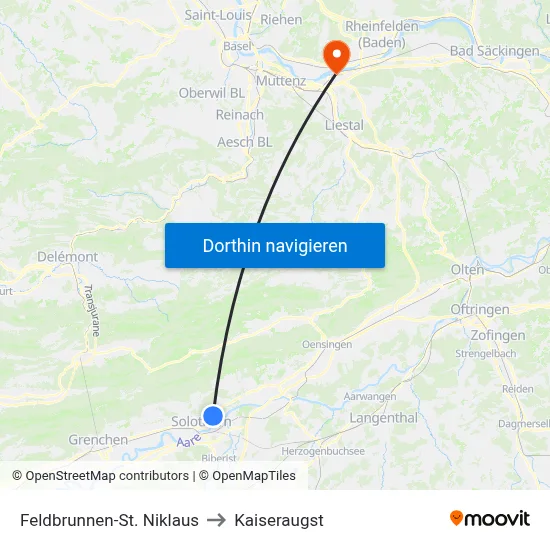 Feldbrunnen-St. Niklaus to Kaiseraugst map