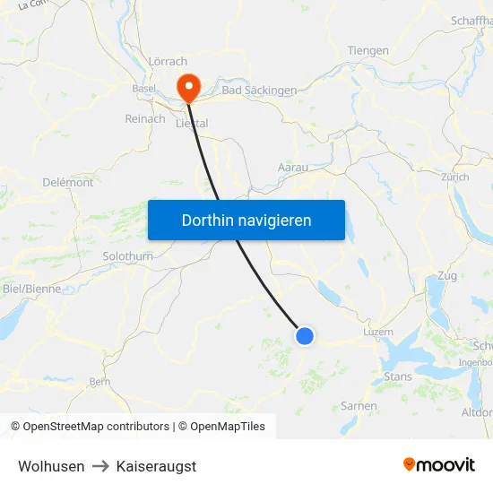 Wolhusen to Kaiseraugst map