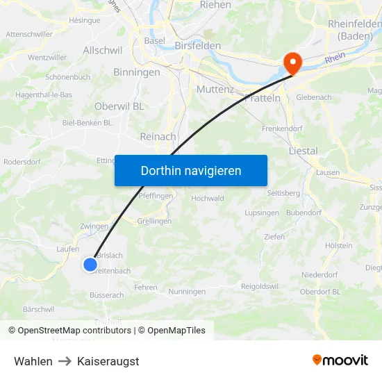 Wahlen to Kaiseraugst map