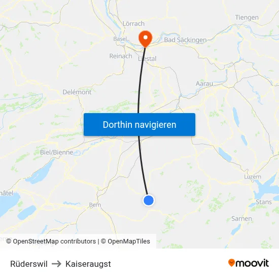 Rüderswil to Kaiseraugst map