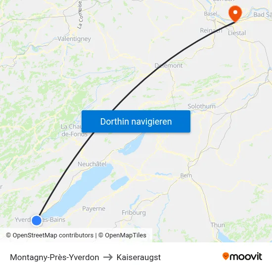 Montagny-Près-Yverdon to Kaiseraugst map