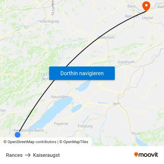 Rances to Kaiseraugst map